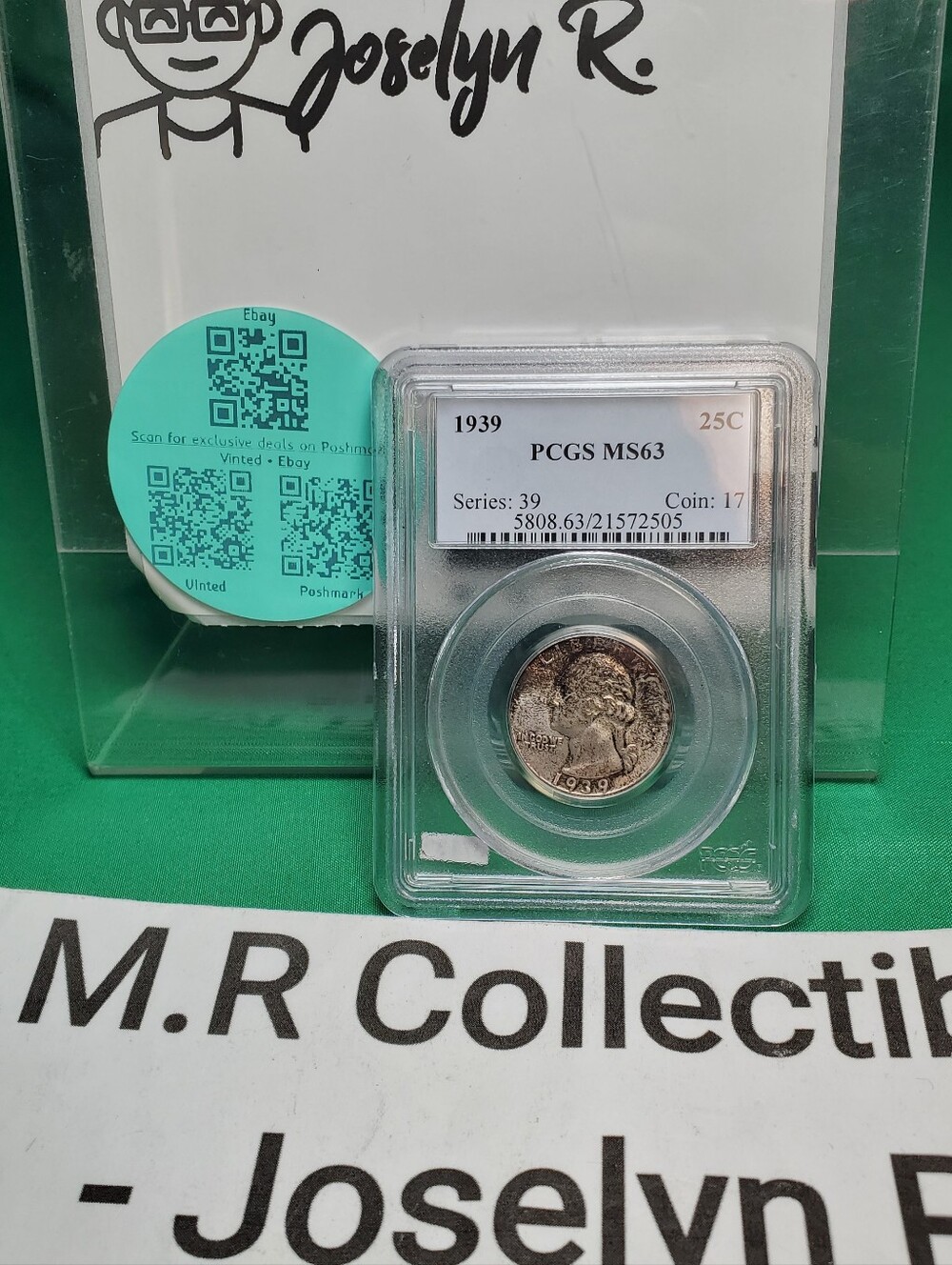 Pcgs 1939 p ms63 washington quarter toned